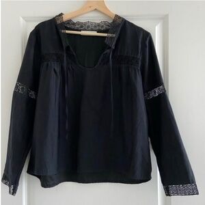 NWOT Anine Bing charming silk and lace inserts long sleeve blouse size large
